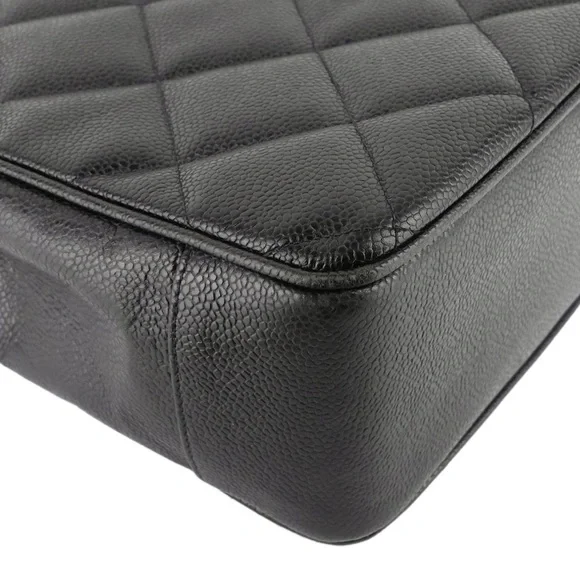 CHANEL CC Turnlock Black Caviar w/ Gold Chain Strap Leather Bag Large Tote Purse - Picture 5 of 9